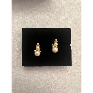 Avon Snowman‎ Earring White Faux Pearl Gold Tone Metal Christmas Pierced Vintage